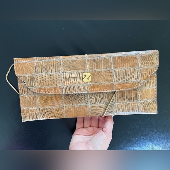 VINTAGE SANES BROWN SNAKESKIN SHOULDER CLUTCH BAG HANDBAG
CHAIN STRAP - Picture 4 of 9